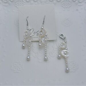 E245 S925 Handmade Freshwater Pearl MOP moon Earrings Pendant Set